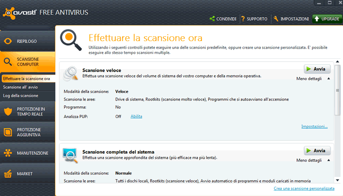 una schermata del software antivirus Avast