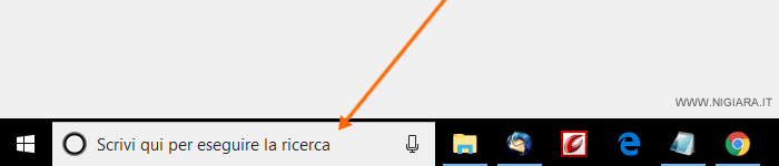 la casella di ricerca di Cortana sulla barra delle applicazioni