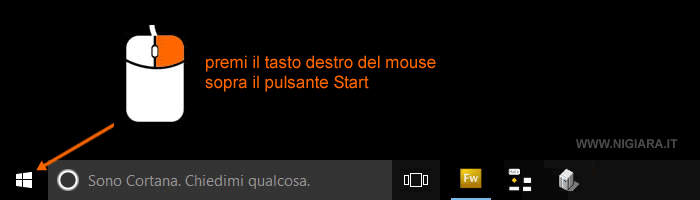 clicca sul tasto destro del mouse sopra Start di Windows