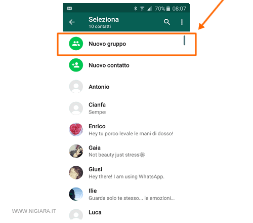 Crea un nuovo gruppo su Whatsapp
