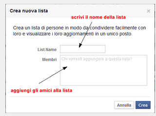come si crea una lista di amici su Facebook