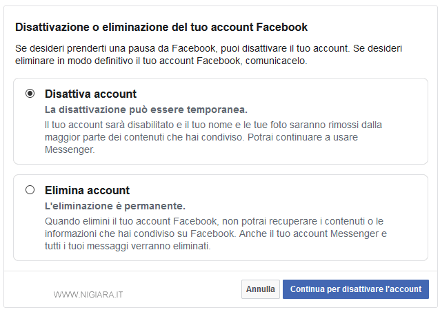 come sospendere temporaneamente l'account Facebook