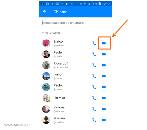 premi sull'icona con la videocamera