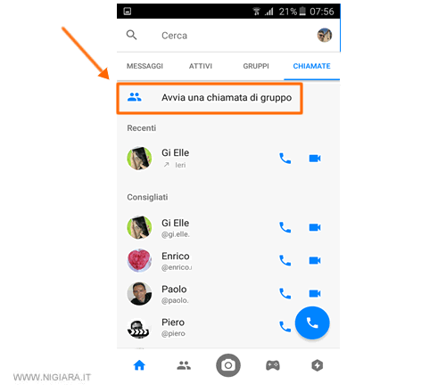 premi su Avvia una chiamata di gruppo