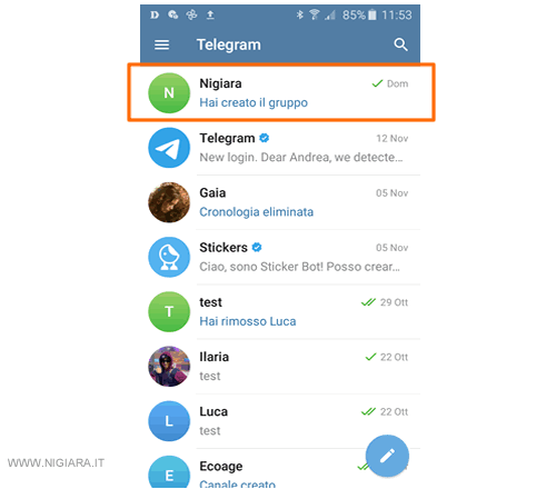 seleziona il nome del gruppo su Telegram
