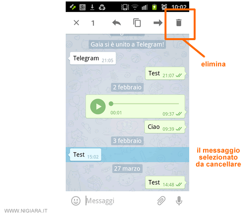 come si elimina il messaggio su Telegram