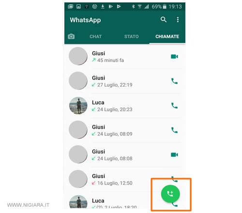 tocca l'icona in basso a destra per chiamare
