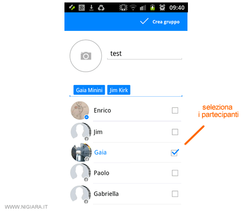 selezionare i partecipanti al gruppo chat su Messenger