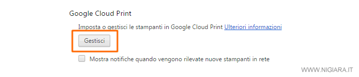 cliccare su Gestisci nella sezione Google Cloud Print