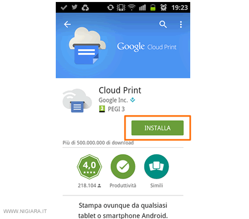 sulla scheda di Google Cloud Print clicca su Installa