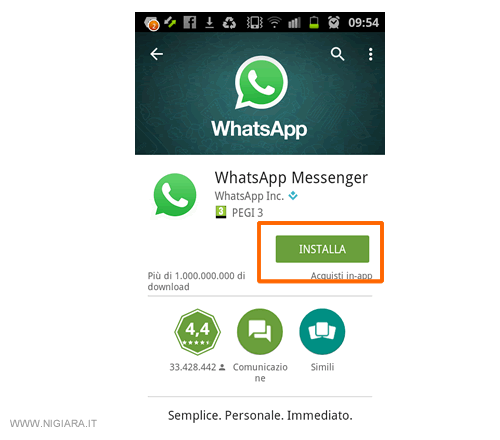 premi sul bottone Installa per installare l'app sul tuo cellulare