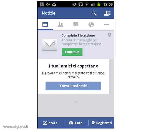 completa l'iscrizione al social network