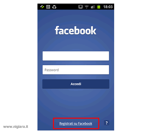 premi su Registrati su Facebook per iniziare la procedura d'iscrizione su FB