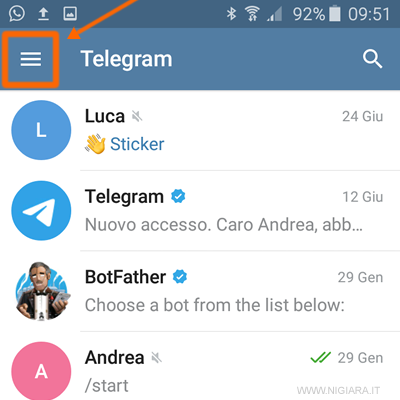 apri il menu principale di Telegram