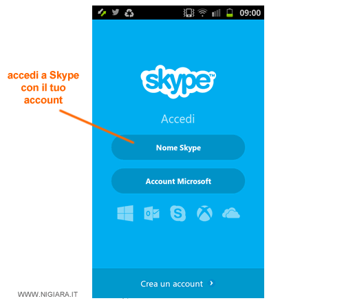 accedi a Skype con il tuo account