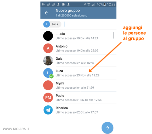 come aggiungere i contatti al gruppo su Telegram