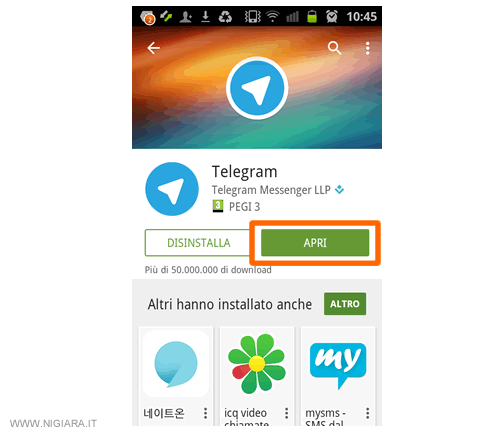 puoi aprire l'applicazione Telegram appena finita l'installazione