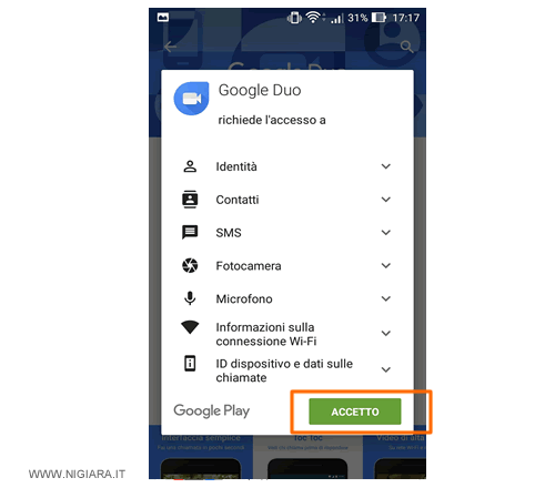 autorizza l'installazione di Google Duo sullo smartphone