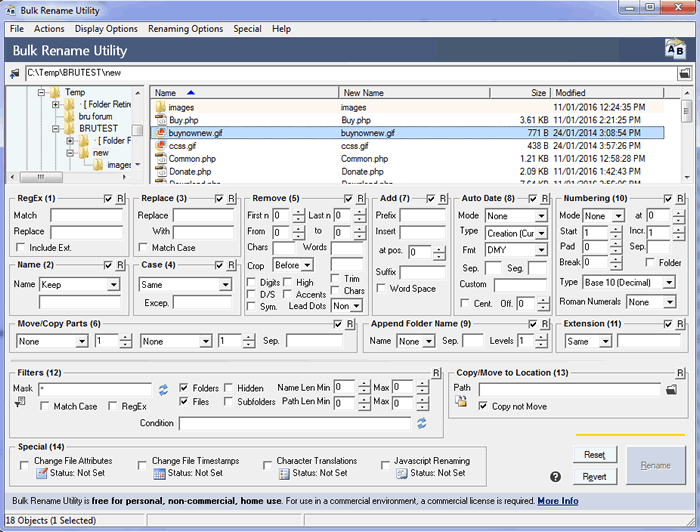 una schermata del software Bulk Rename Utility
