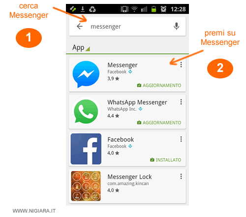 seleziona l'app Messenger tra i risultati