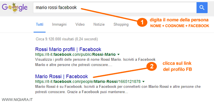 digita Nome + Cognome + Facebook su Google