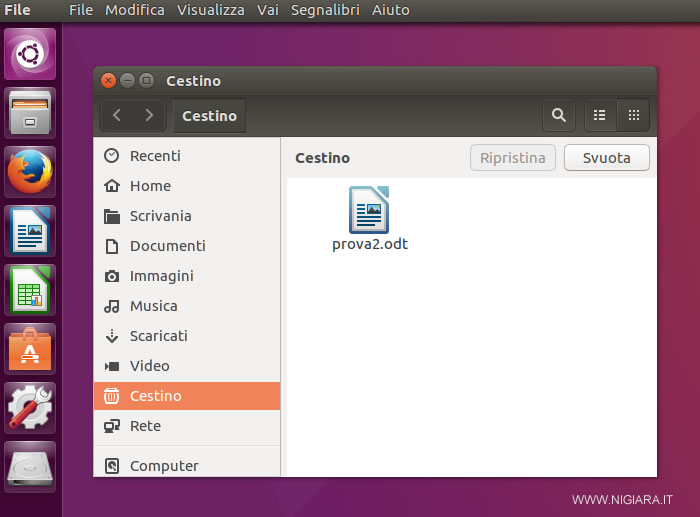la finestra del cestino di Ubuntu