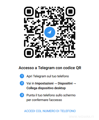 la pagina di accesso a Telegram Web