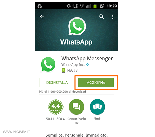 clicca sul pulsante AGGIORNA l'ultima versione di Whatsapp