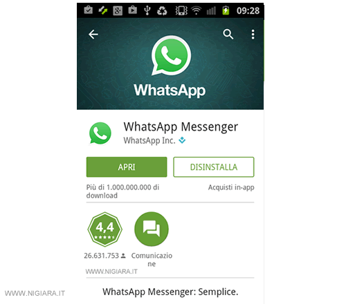 clicca su APRI per avviare l'applicazione WhatsApp aggiornata sul tuo smartphone Android