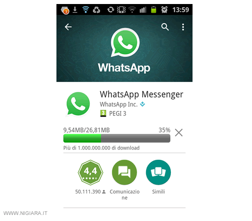 lo scaricamento della nuova versione di Whatsapp