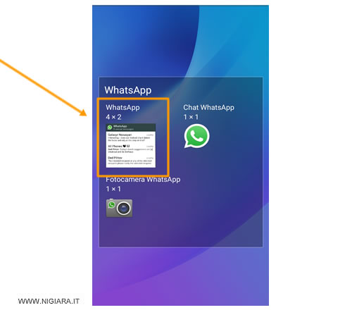 seleziona il widget Whatsapp 4x2