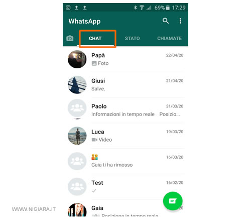 apri le ultime conversazioni chat su Whatsapp