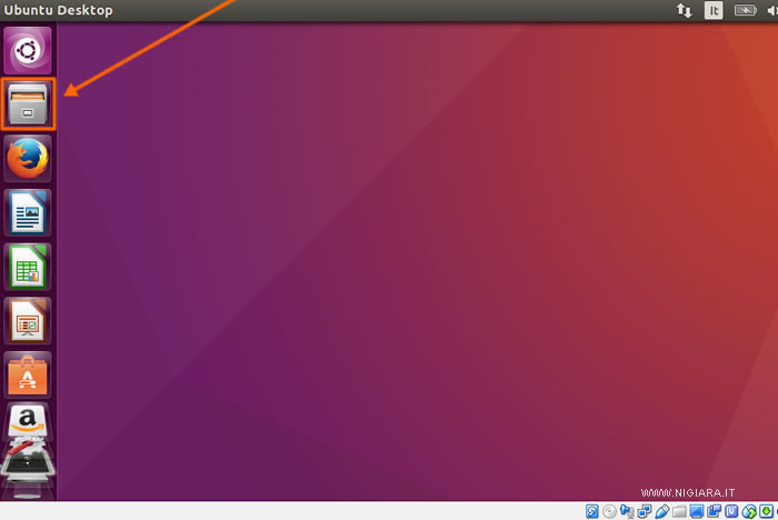 clicca sull'icona File nella barra di destra di Ubuntu
