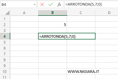 digita =ARROTONDA(5,7;0)