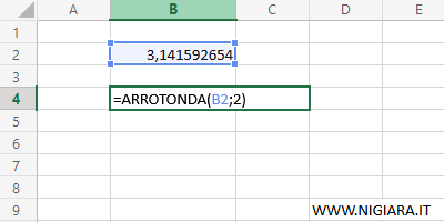 la funzione ARROTONDA(B2;2)