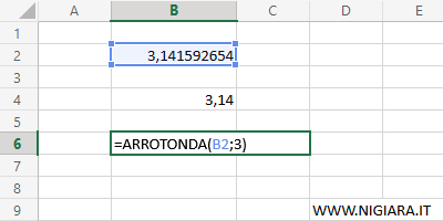 digita la funzione =ARROTONDA(B2;3)