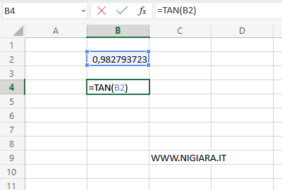 digita =TAN(B2)