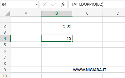 il doppio fattoriale di 5,9!! su Excel diventa 5!!