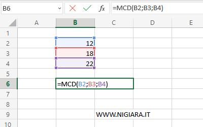 digita =MCD(B2;B3;B4)