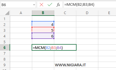 digita la funzione =MCM(B2;B3;B4)  nella cella B6