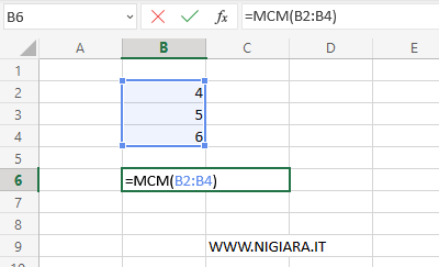 in alternativa digita =MCM(B2:B4)