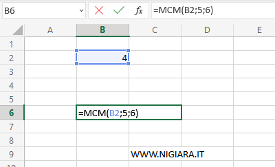 la funzione MCM() può avere come parametri sia indirizzi di celle che valori numerici