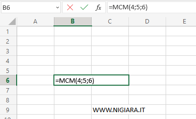 esempio del comando MCM usando i valori numerici