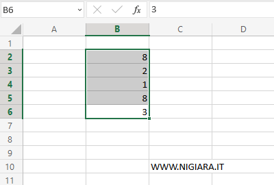 inserisci alcuni valori numerici sul foglio Excel