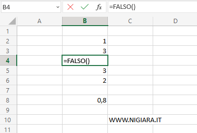digita =FALSO() in B4