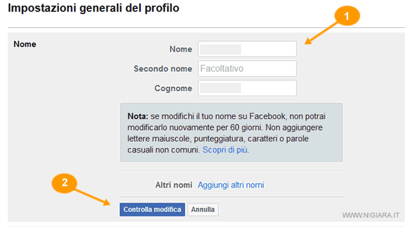 digita il tuo nuovo nome su Facebook