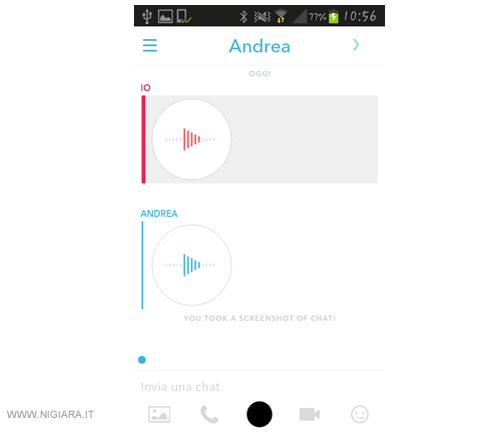 un esempio di conversazioni chat tramite le registrazioni vocali su Snapchat