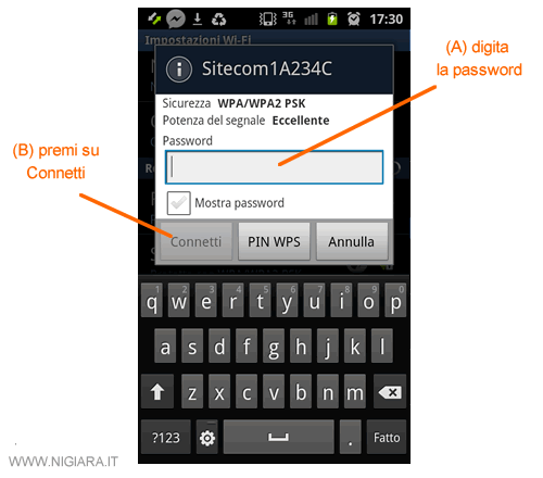 digita la password del tuo modem sullo smartphone