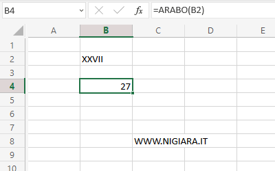 la funzione converte il numero romano XVII nel numero arabo 27