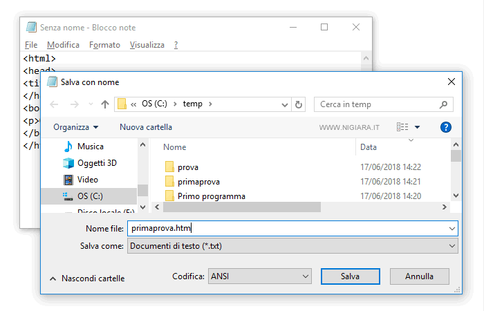 salva il documento html sul PC